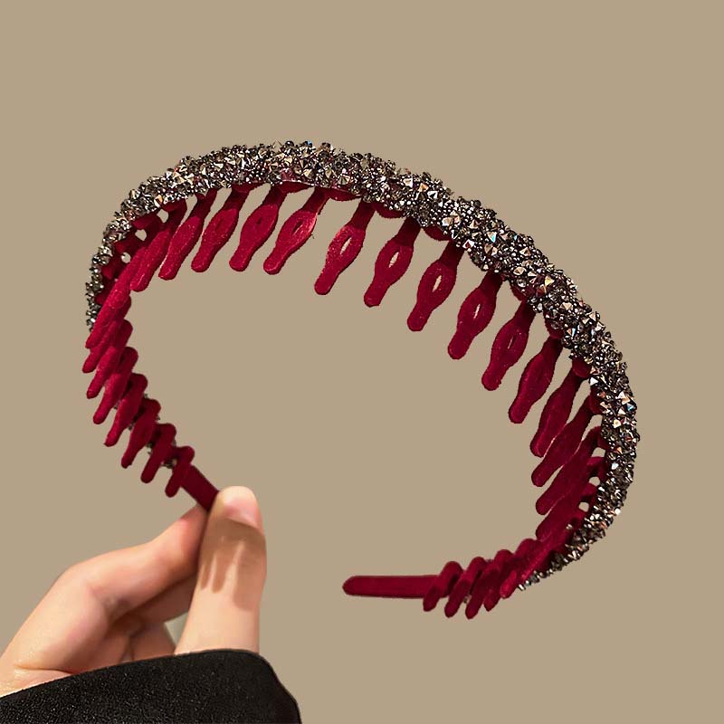 Fashion Rhinestone Flocking Bezel Hair Hoops for Women Ladies Solid Color Toothed Non-Slip Headband Hair Band Hair Accessories