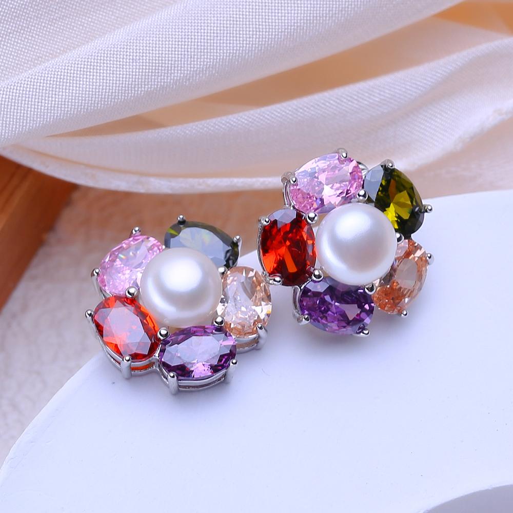 LSOOYH Natural Freshwater Cultured Pearl Earrings Silver Color Stud Earrings Fashion Gifts For Women Wholesale