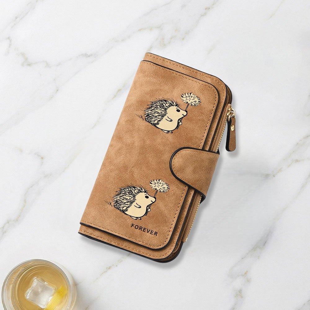 Cute Hedgehog Dandelion Print Long Wallet For Women Multifunctional Portable Clasp Coin Purse Large Capacity Daily Commuting Casual Travel Versatile