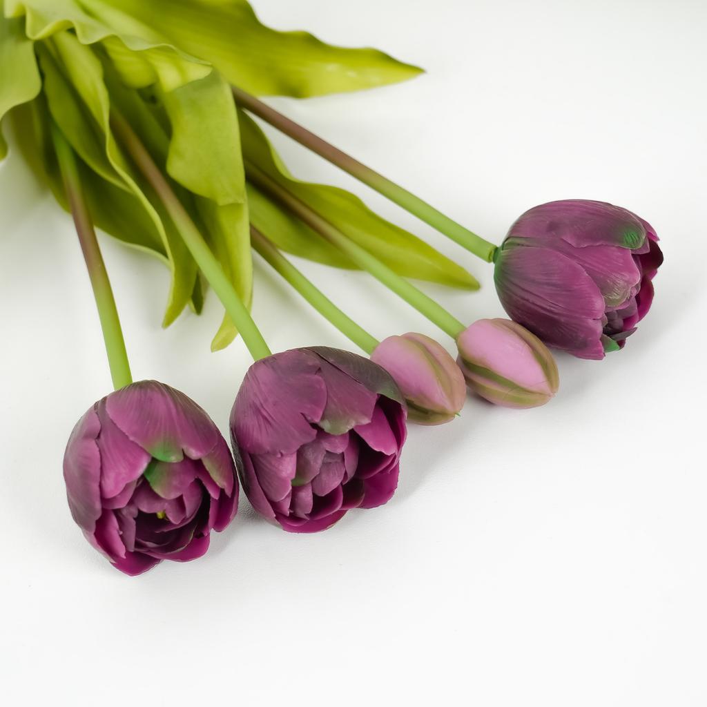 Soft Rubber 5-Head Double Tulip, Home Light Luxury High-End Decorative Tulip Simulation Flower