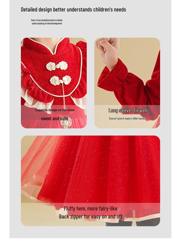 2026 Spring Festival Girls' Princess Dress - New Chinese Style Formal Wear for New Year