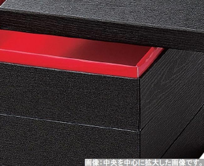 Outdoor Lunch Box Made in 3 Washi Black Wood Grain x x J-kitchens (Lunch Box) Japan, Tiers, 6.5 inches, Paper, Interior, Red, 20.7cm 20.7cm 17.0cm