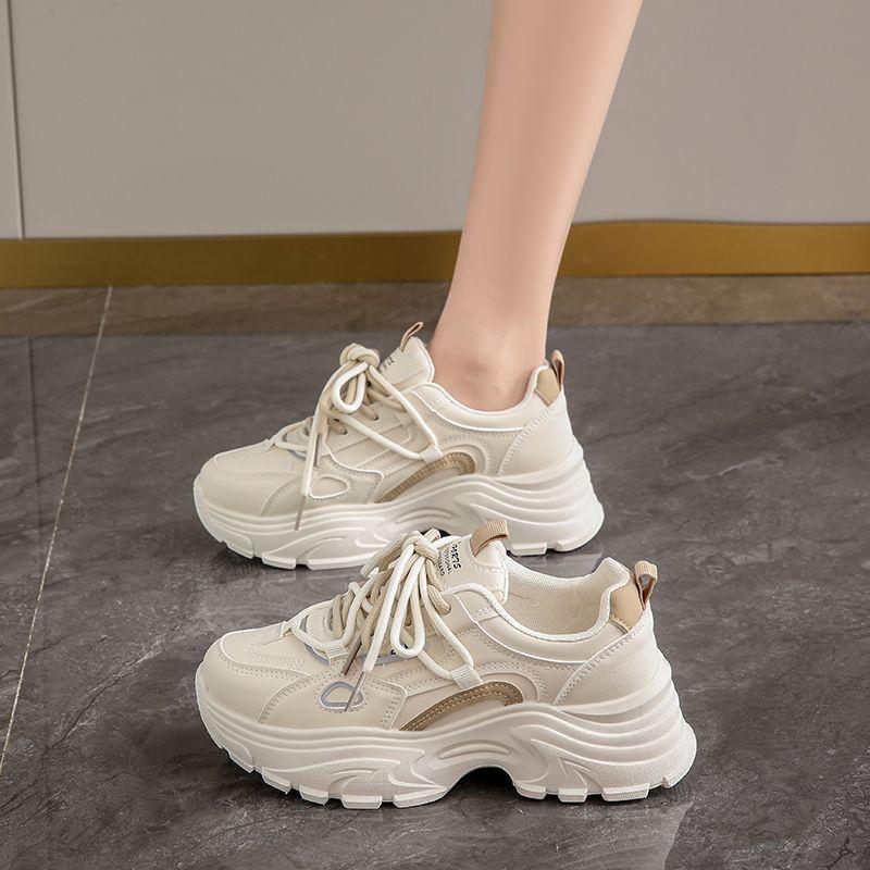 Women's Leather Dad Shoes Spring Autumn Lightweight Cotton Breathable Comfortable Casual Sports Sneakers