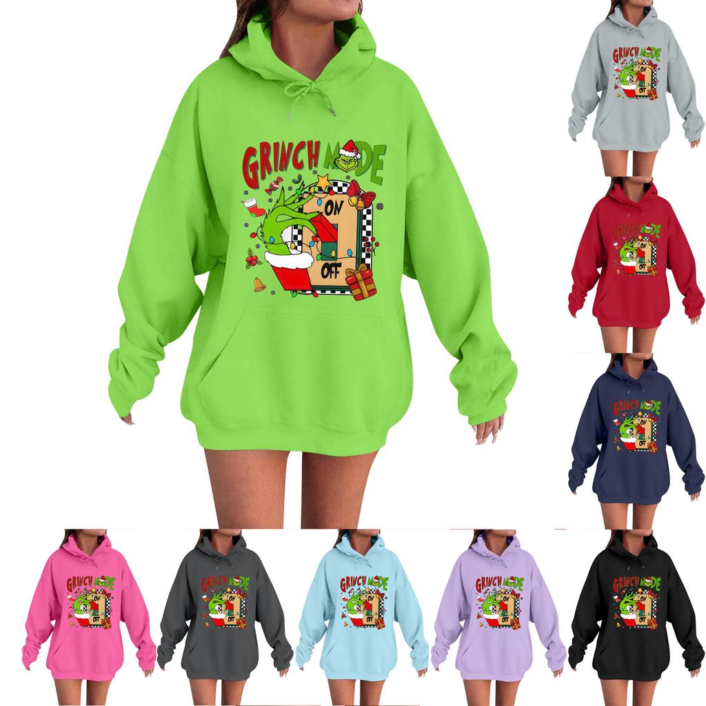 Women's Casual Comfortable Neck Hooded Long Sleeve Christmas Print Warm Sweatshirt