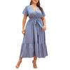 Plus Size V-Neck Polka Dot Bodycon Dress with Short Sleeves & Waist Cinch