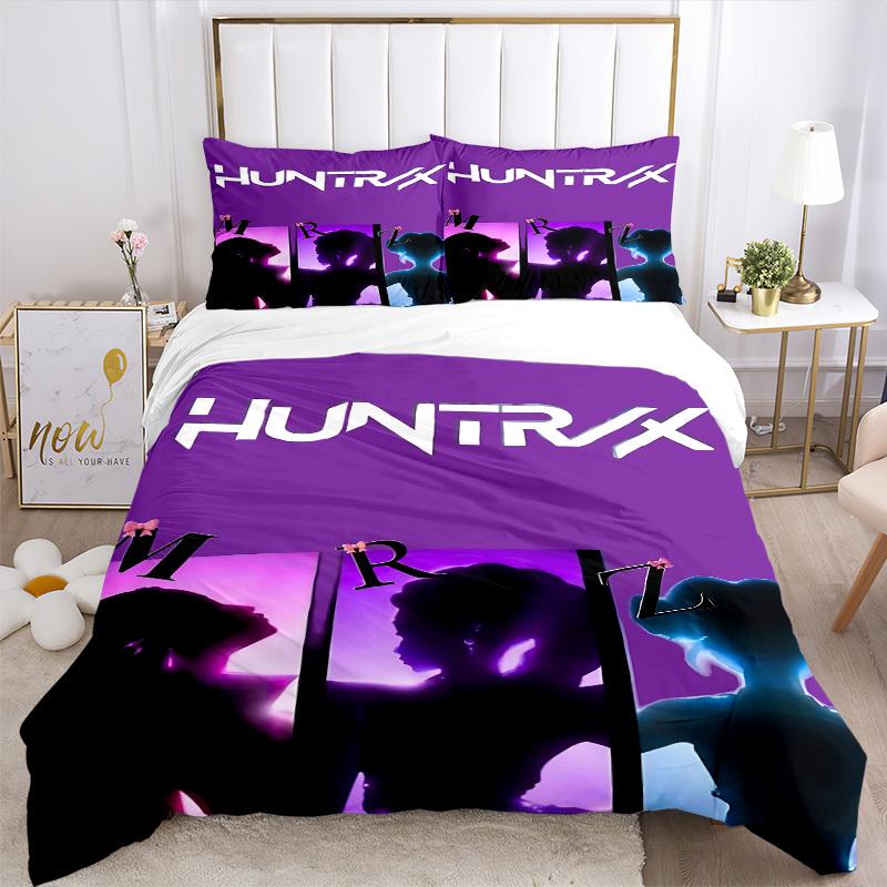 3pcs bedding set K-Pop Demon Hunters Includes 1 Comforter + 2 Pillowcases, Without Pillow Inserts, Soft Comfortable,a0909208