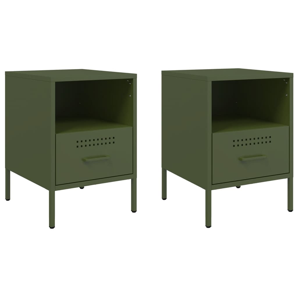 Nightstands 2 Pcs Olive Green 36 X 39 X 50.5 Cm Steel
