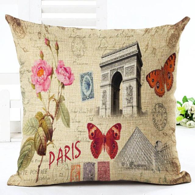 European Building Cushion Cover Cotton Linen Pillow Case American Painting Sofa Decorative Pillowcase Home Accessories Cover
