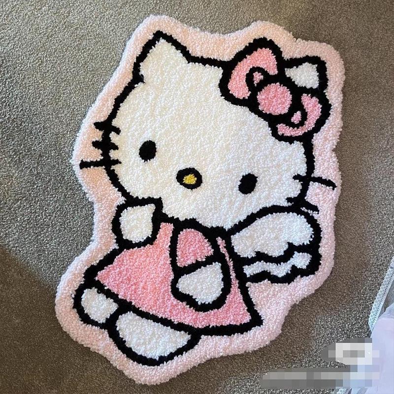 Cartoon Kitty Faux-Kaschmir Fußmatte - Unregelmäßige Form, Wasserabsorbierende Tür-/Badezimmermatte