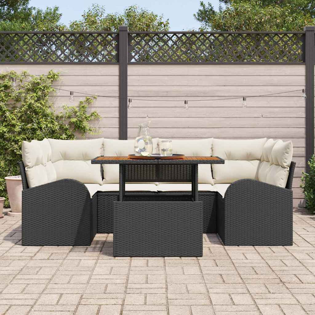 Garden Sofa Set with Storage 7 pcs Black Poly Rattan