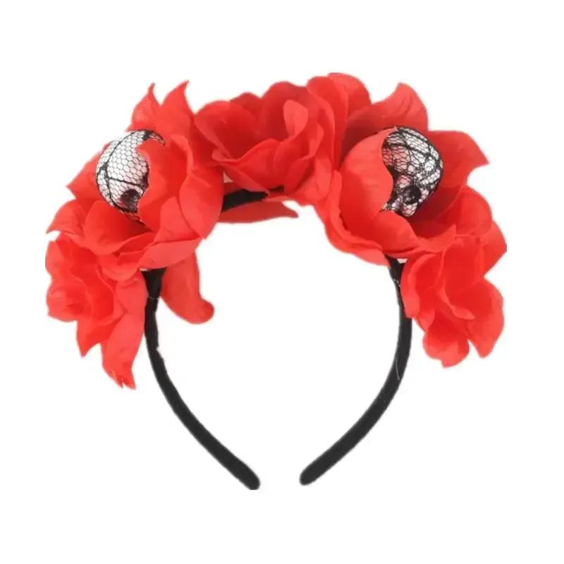 1/3Pcs Halloween Headband Skull Flower Decoration Headwear Party Favors Supplies Photo Booth Props For Women Cosplay Costume