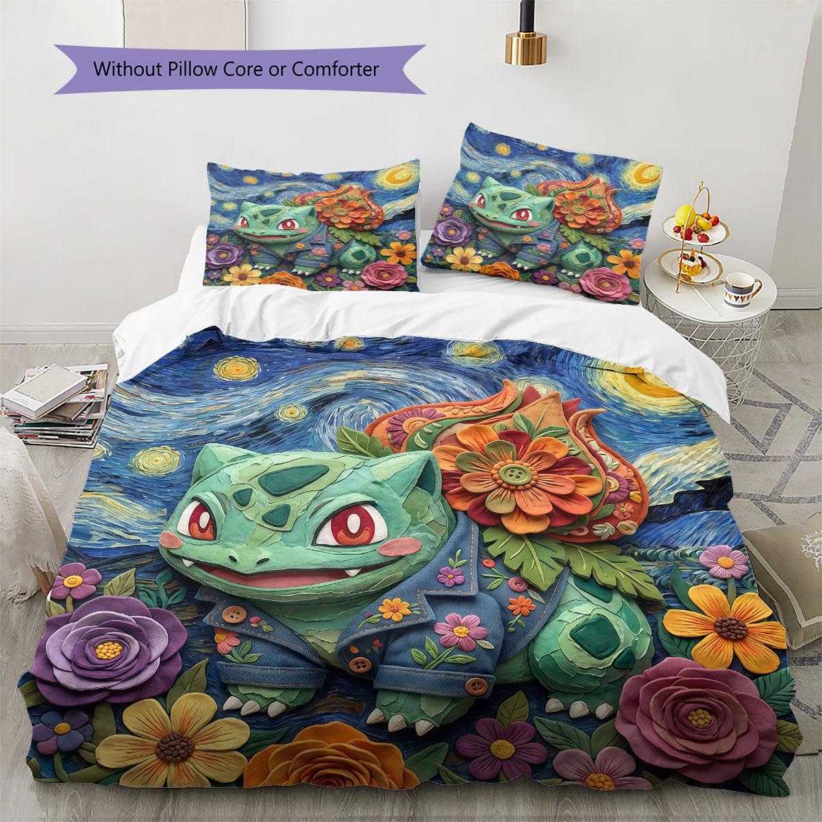 

Felt cute Pokemon Pattern Bedding Quilt Set Quilt Cover Pillowcase Home Decoration Birthday Gift (1 * duvet cover + 2 * pillowcase, without core) 135x200cm