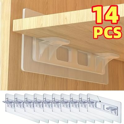 14pcs Transparent Acrylic Shelf Brackets - Non-Drilling Adhesive Mounting Hardware for Kitchen Cabinets, Bookshelves & Home Organization