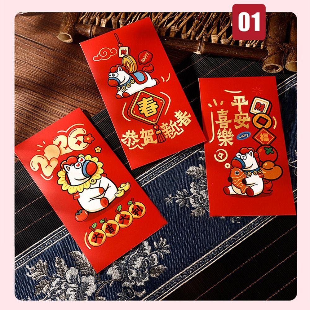6Pcs/Set Paper Craft Spring Festival Red Envelope 2026 Horse Year Red Pocket Lunar New Year