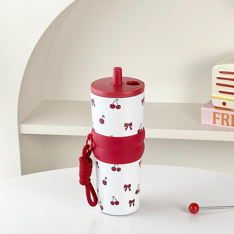 Entzückende Cartoon-Thermoskanne mit großem Fassungsvermögen und Strohhalm für Mädchen