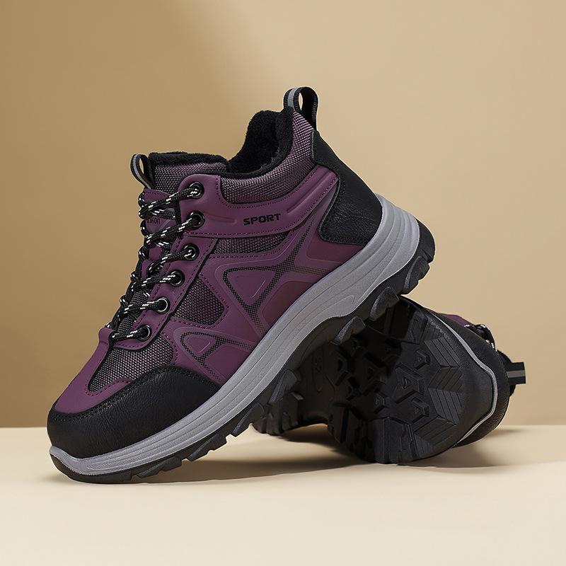 

Autumn and winter new outdoor sports shoes large size rubber sole high top wear-resistant mountaineering casual warm velvet women s shoes 42 фиолетовый