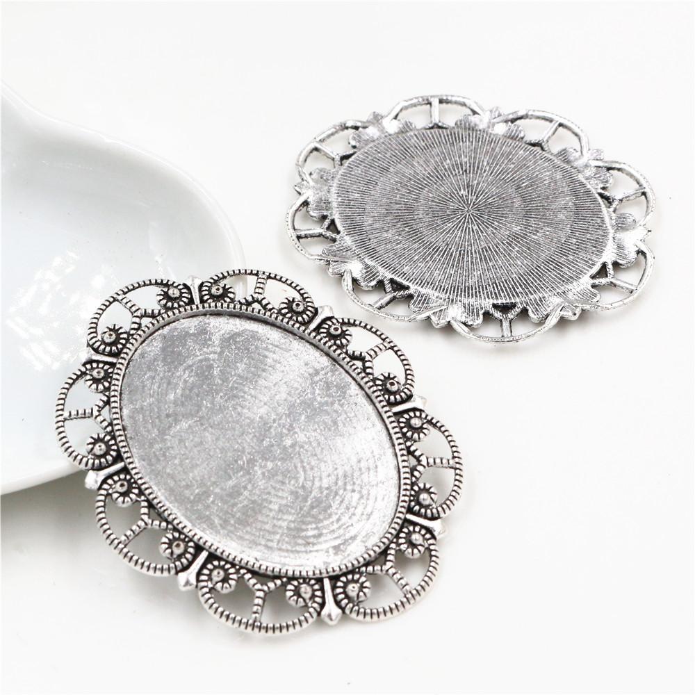 5pcs 30x40mm Inner Size Antique Silver Plated and Bronze and Black Cabochon Base Setting Charms Pendant