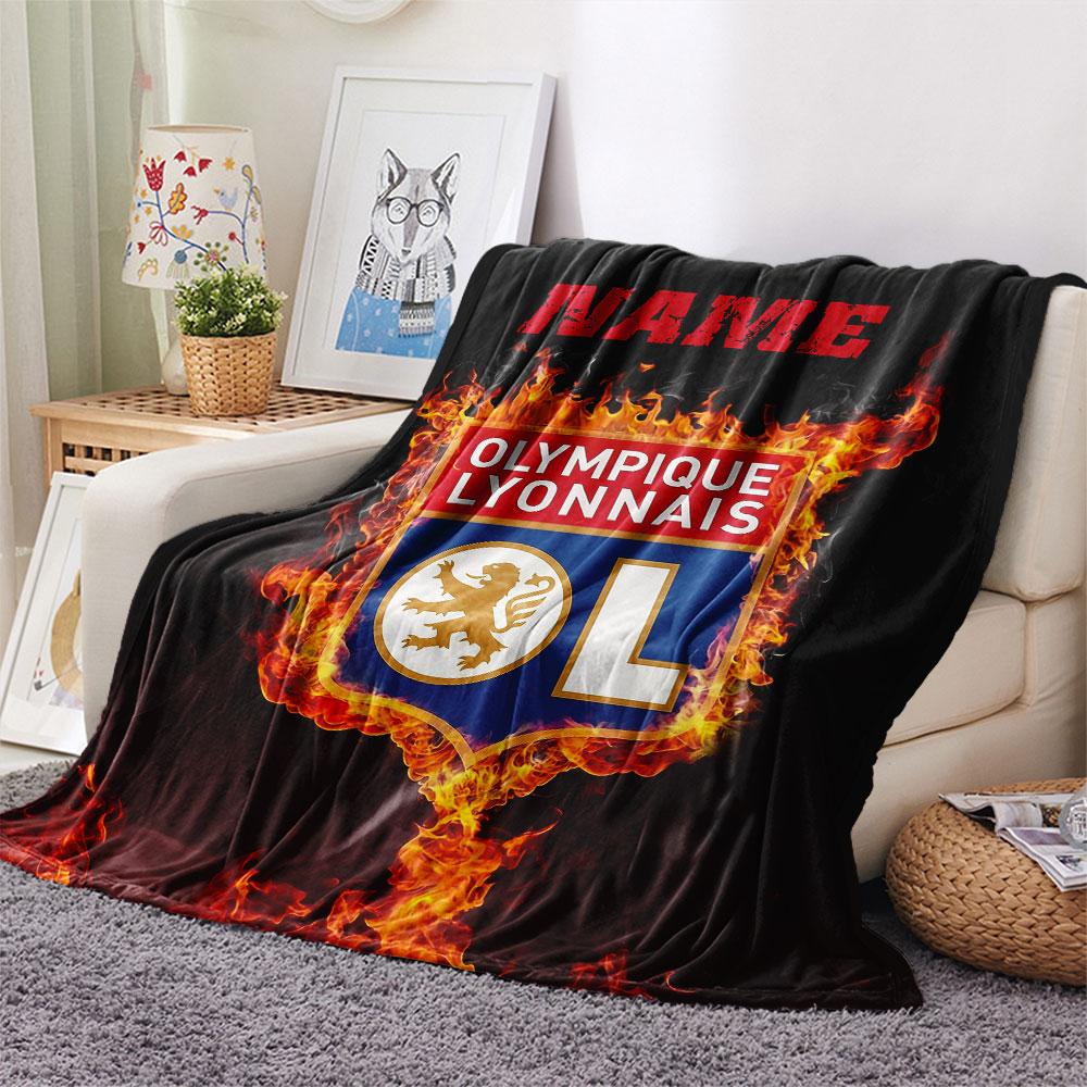 Custom Name,Olympique Lyonnais Printed Flannel Blanket, soft throw for bedroom sofa, washable, Christmas present, great gift.
