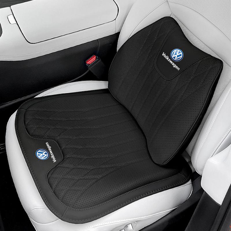 Hijk1 VW Car Leather Seat Cushion Lumbar Cushioning Soft Pad For Volkswagen Polo Golf GTI CC Tiguan Arteon Passat Jetta Touareg ID.3