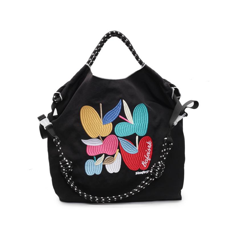 

Вышитая сумка Xia Shangxin 2025 новая японская мультяшная на плечо сумка для покупок женская большая вместительная универсальная сумка для поездок на работу чёрный