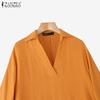 ZANZEA Women Classic Collar Loose 3/4 Sleeve Solid Blouse