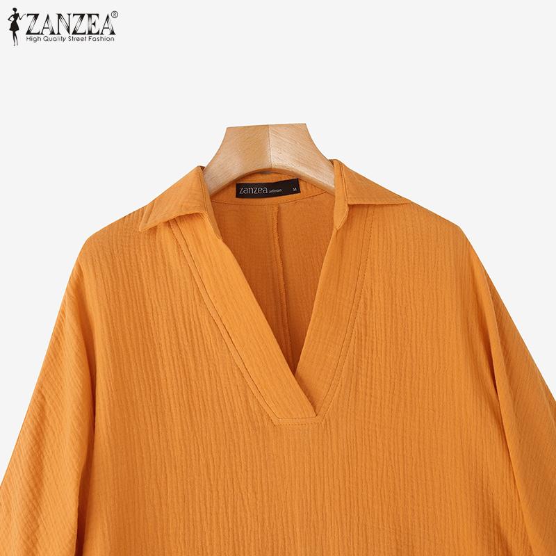 ZANZEA Women Classic Collar Loose 3/4 Sleeve Solid Blouse