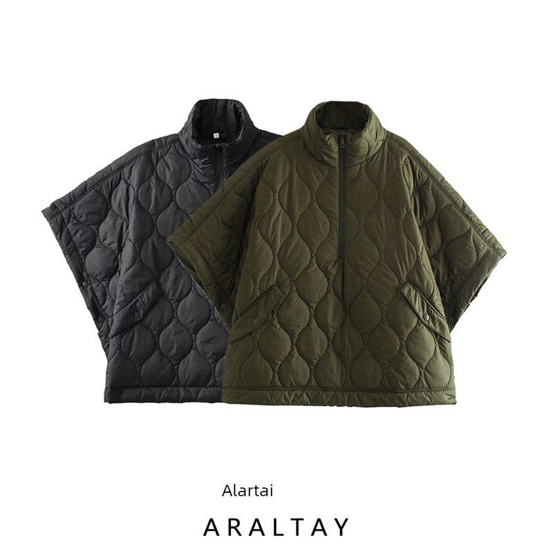 Araltay New Western Style Women Clothes Waterproof Half Zipper Cape Coat Stand Collar Warm Cotton-Padded Coat Cotton-padded Jacket