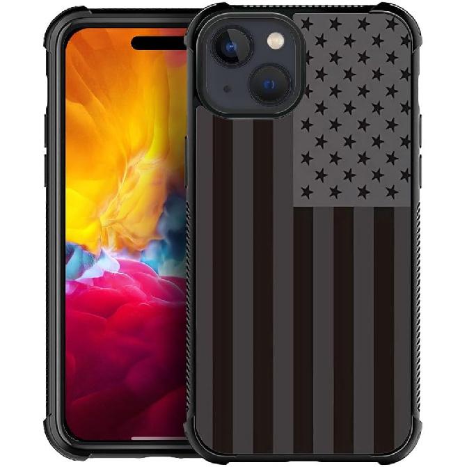 Case Compatible with iPhone 15,H Gray American Flag G3 Pattern Design Scratch and Shock Resistant Rugged TPU Protective Case for iPhone 15