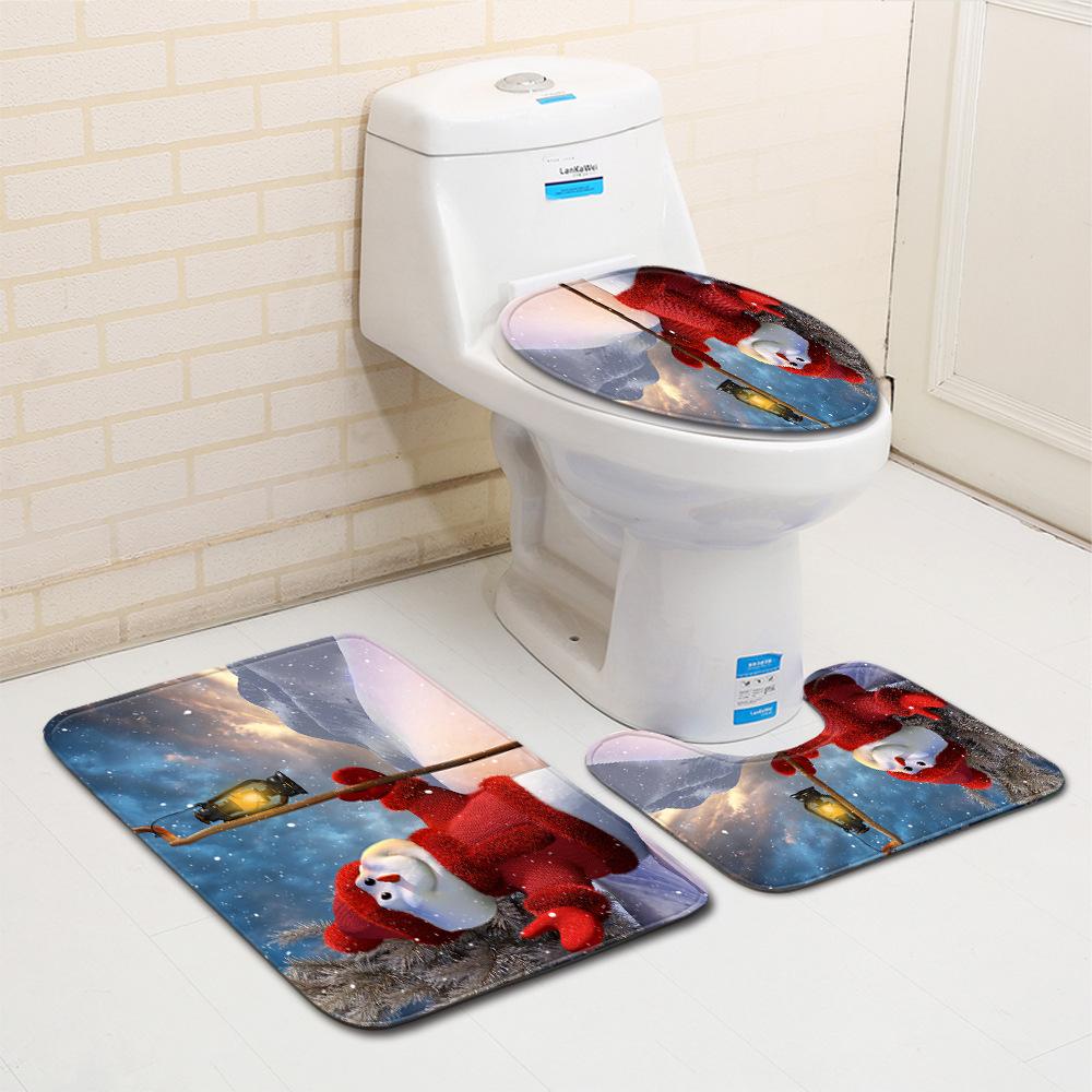 Christmas Bathroom Floor Mat Toilet Three-Piece Set