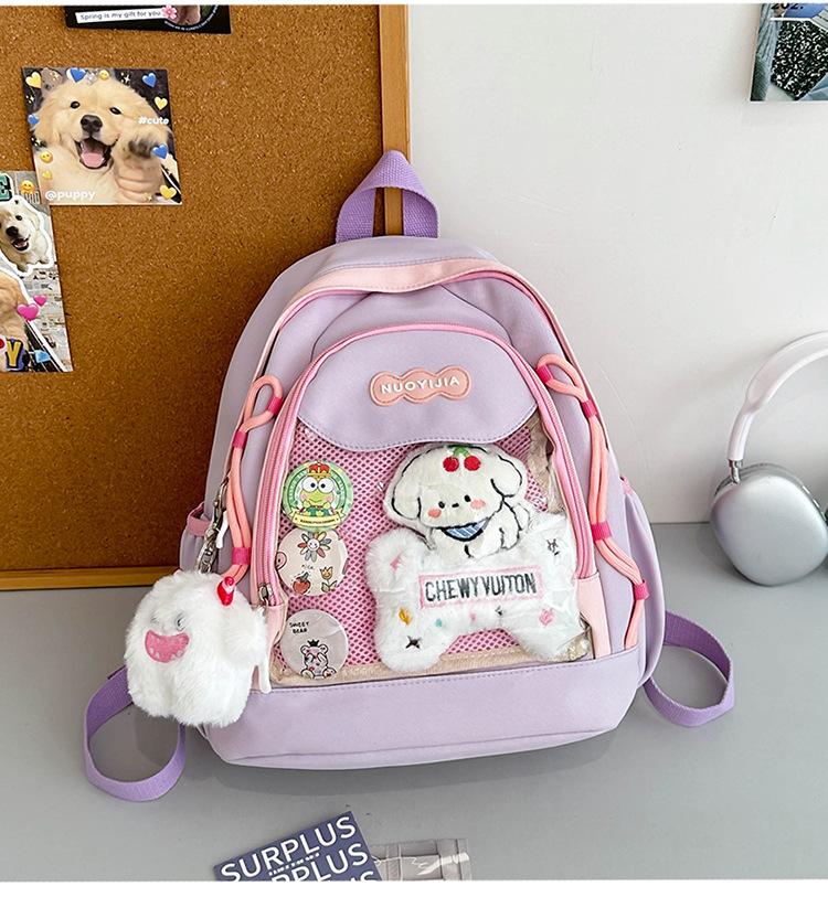 School Bag, High-value Japanese Color-block Transparent Pain Bag, Sweet Versatile Backpack for Middle School Students, Cute Children's Spring Outing
