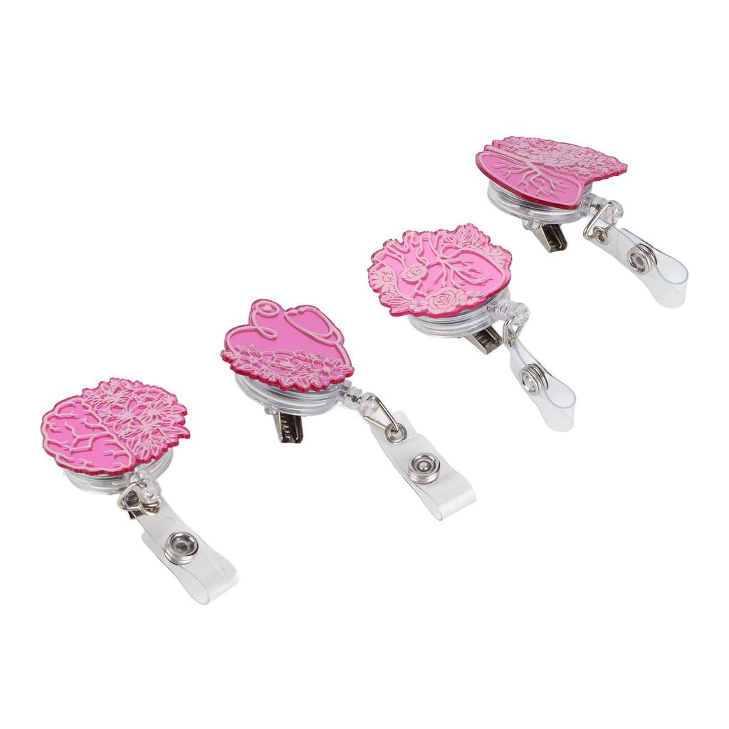4pcs Retractable Badge Reel Acrylic Mirror  Organ Flower Pattern Innovative Decorative ID Nam