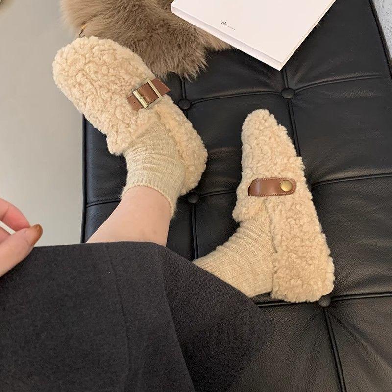 Dámské sametové mokasíny slip-on s kožešinou v korejském stylu - Nové 2025 Jemný vílí styl