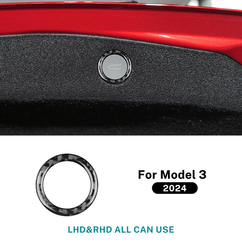 Real Soft Carbon Fiber Sticker For Tesla Model 3 Highland 2025 Car Trunk Switch Button Frame Interior Trim Accessories