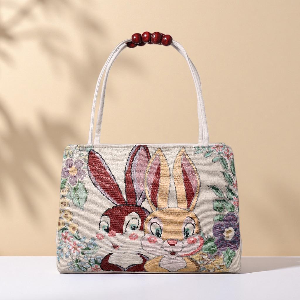 Canvas Handbag With Peacock Embroidery For Daily Casual Wear