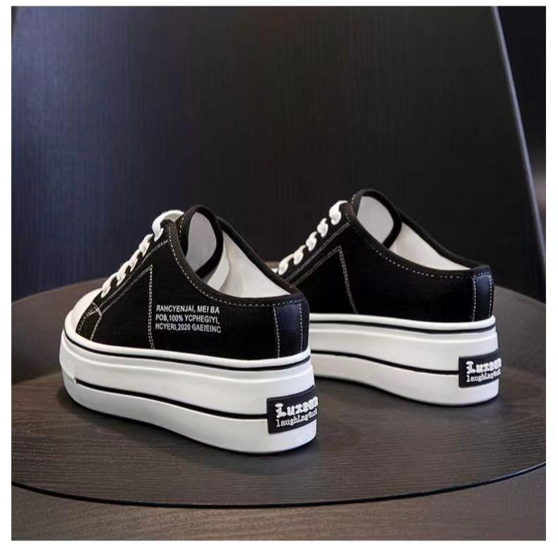 Inner Height-increasing Canvas Shoes Women's Summer 2025 New Korean Version of Casual Board Shoes Versatile Small Letter Muffin Platform Single Shoes