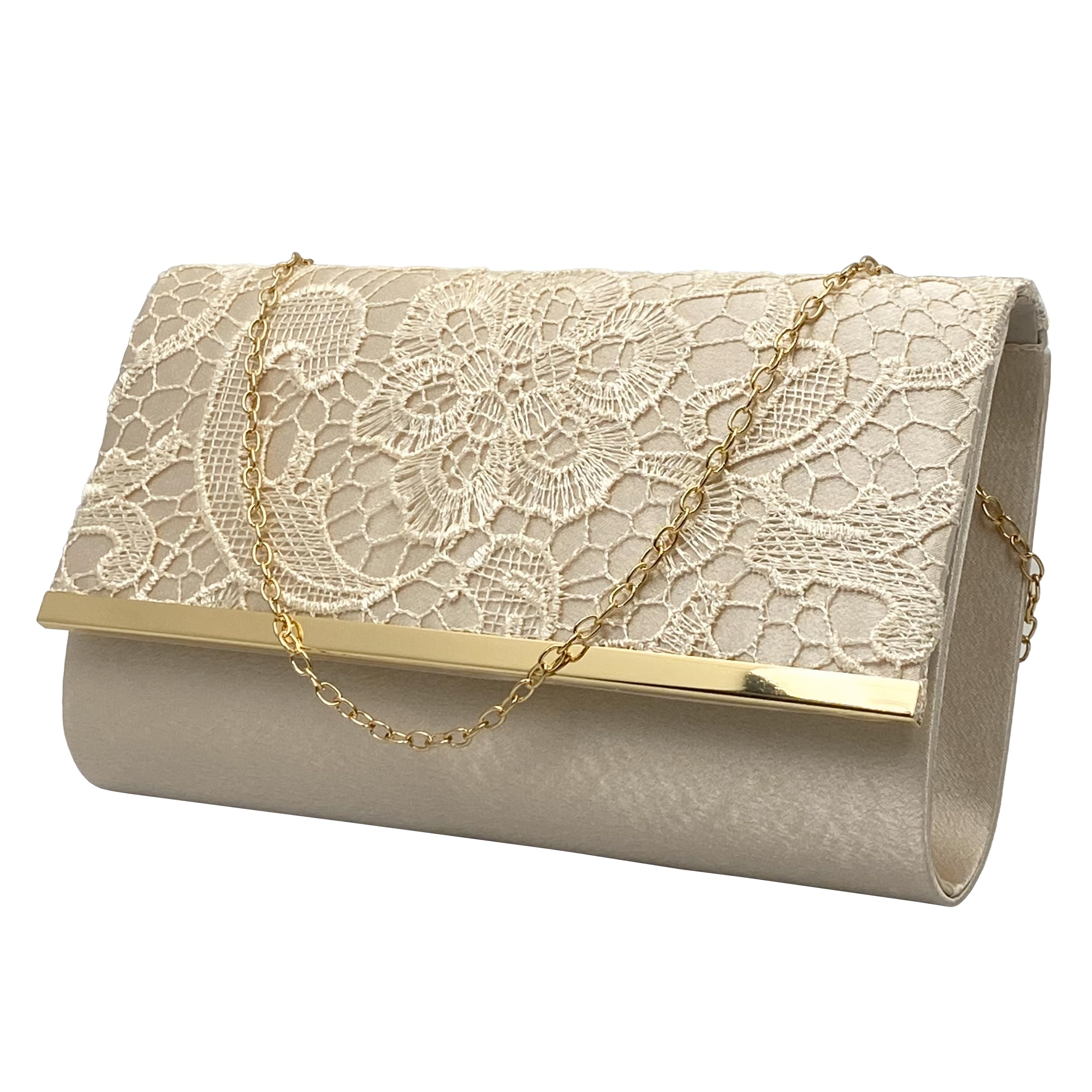 Платье К.О. Женская кружевная сумка для вечеринки, Клатч, Свадебная сумка, Кружевной клапан 2-в-1, Сумка для вечеринки, Клатч, Кружевная сумка для вечеринки (Шампанское Золото с Позолотой)