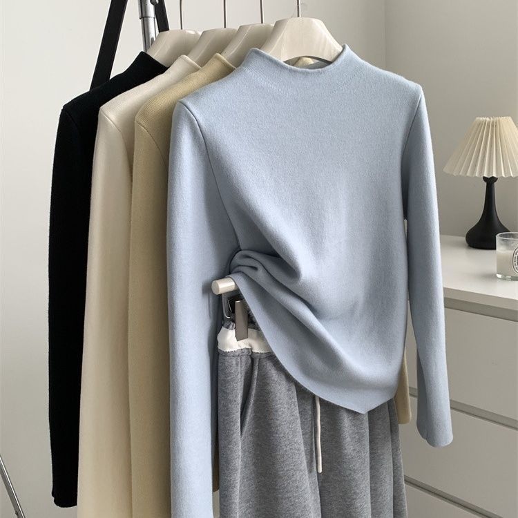 Women's Half Turtleneck Knitted Base Shirt Soft Skin-Friendly Pullover Sweater Autumn Winter Solid Color Stretch Knit Top