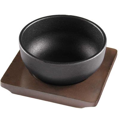 Commercial-grade Bibimbap Pot, 15cm, Cast Iron, with Wooden Stand, KIPROSTAR, IH Compatible, Direct Flame Safe, Oven Safe, GRIDDLEX