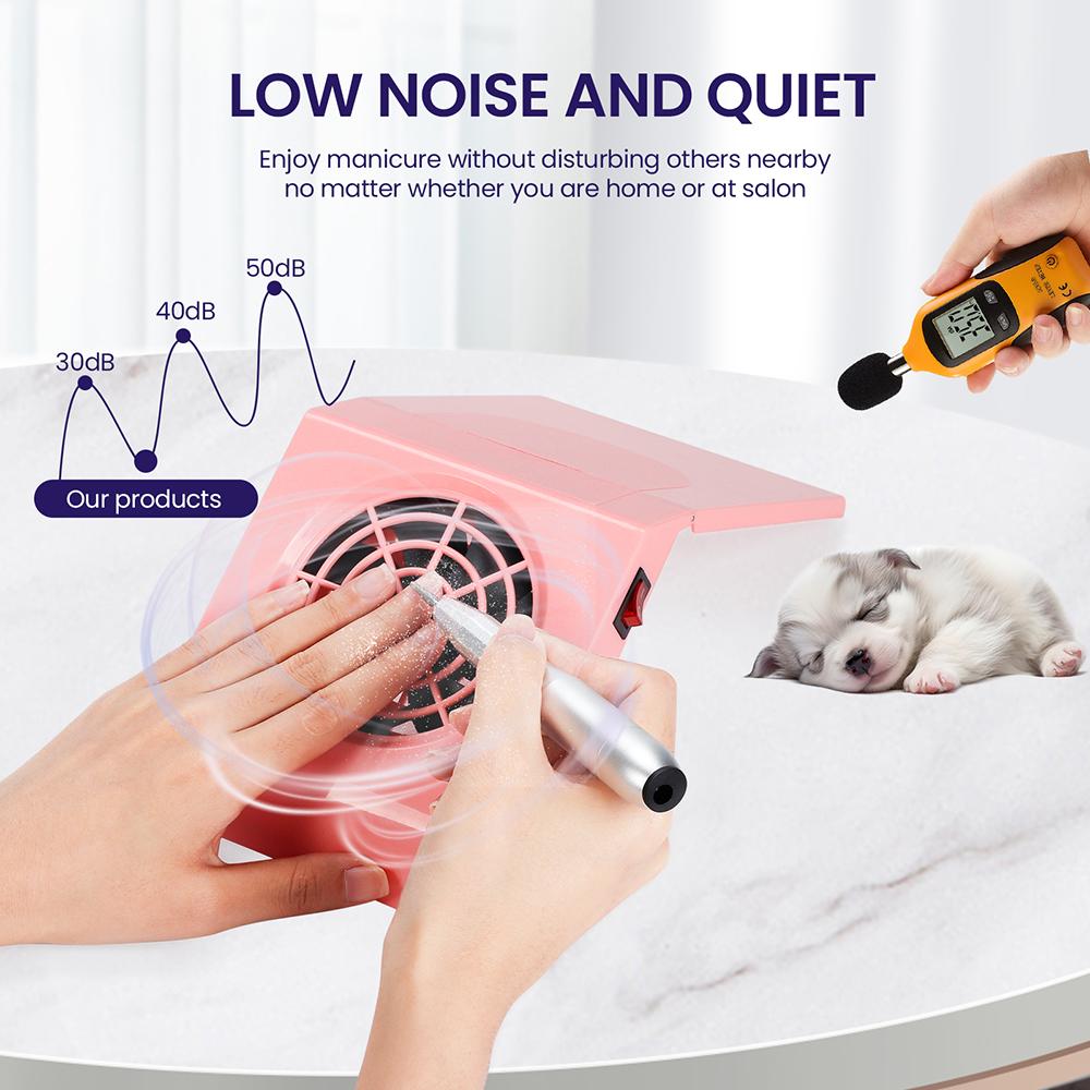 Mini Wireless Nail Dust Collector Portable Nail Vacuum Cleaner Folding Nail Dust Extractor Fan with Dust Filter Bag
