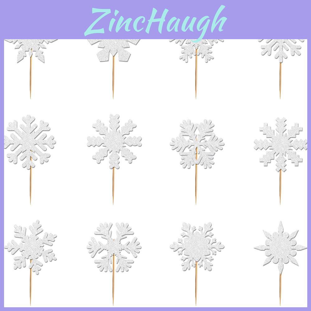Christmas Snowflake Cake Flags With Shining Design For Festive Cake Decoration