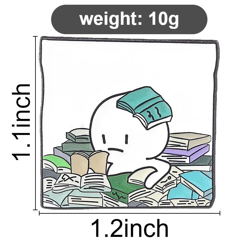 Cartoon Overwhelmed Book Lover Enamel Pin Exaggerated Figure Buried In Books Lapel Brooch Humorous Gift For Teens