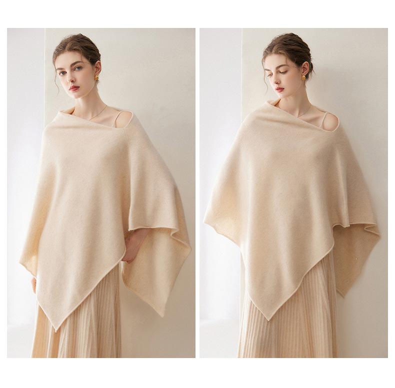 Women's 100% Cashmere Mid-Length Cape Cardigan Sweater - Autumn/Winter Lazy Style Shawl Knit Outerwear