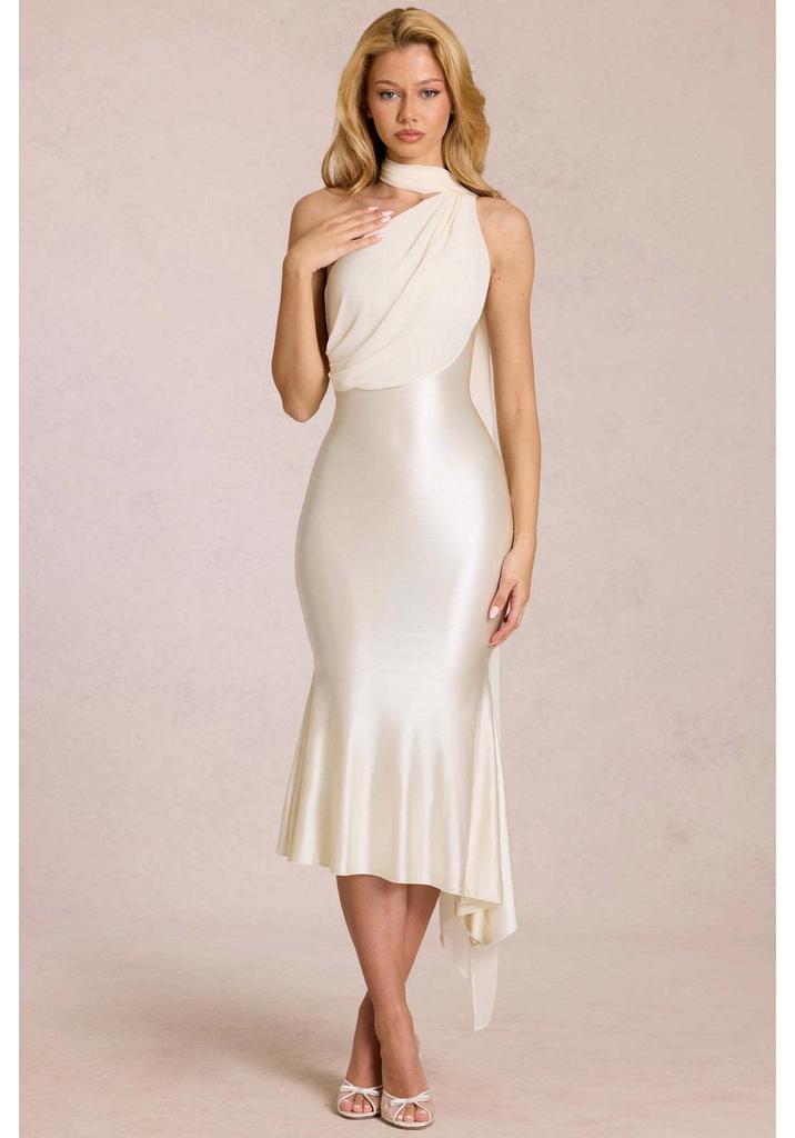 2026 Euro-Amerikanischer Stil Sexy Neckholder Satin Bodycon Kleid mit Rüschen
