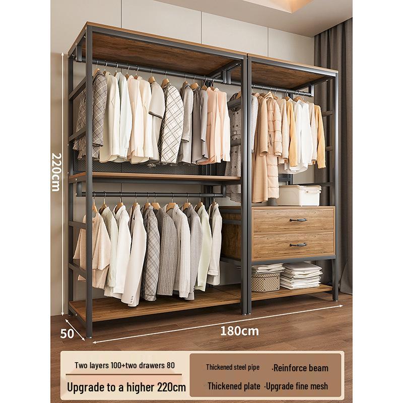 Metal Walk-In Wardrobe: Floor-Standing Clothes Rack, Open Garment and Hat Rack, Bedroom Shelf Assembly