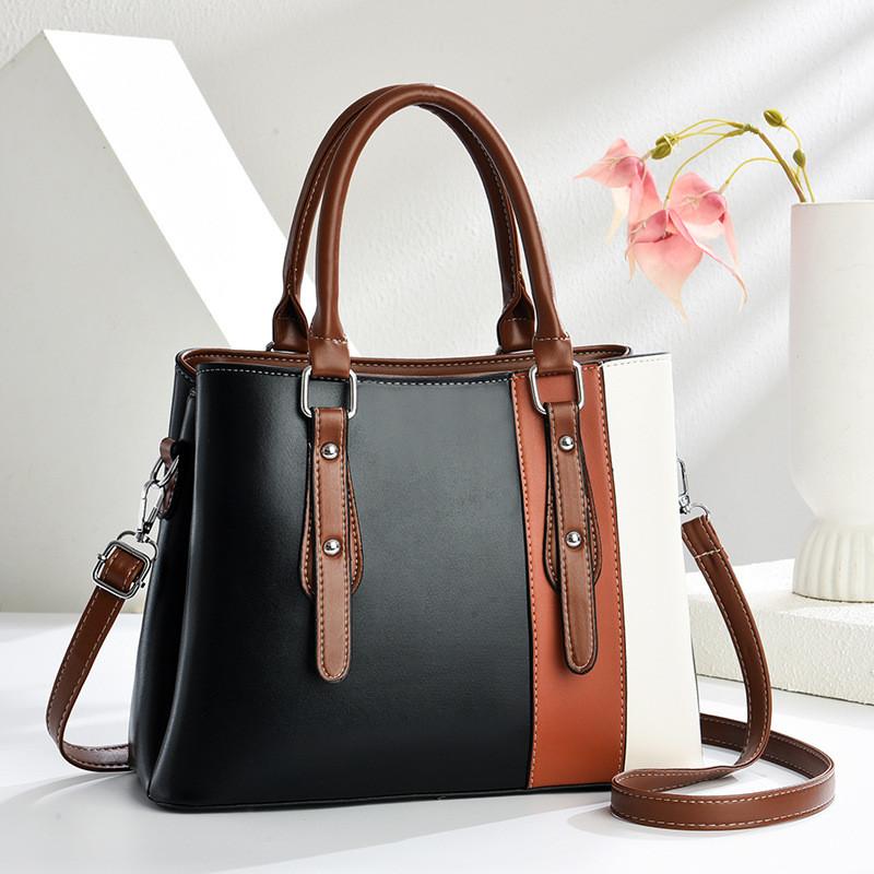 Pu Material Womens Handbag With Color Splicing Design For Daily Use