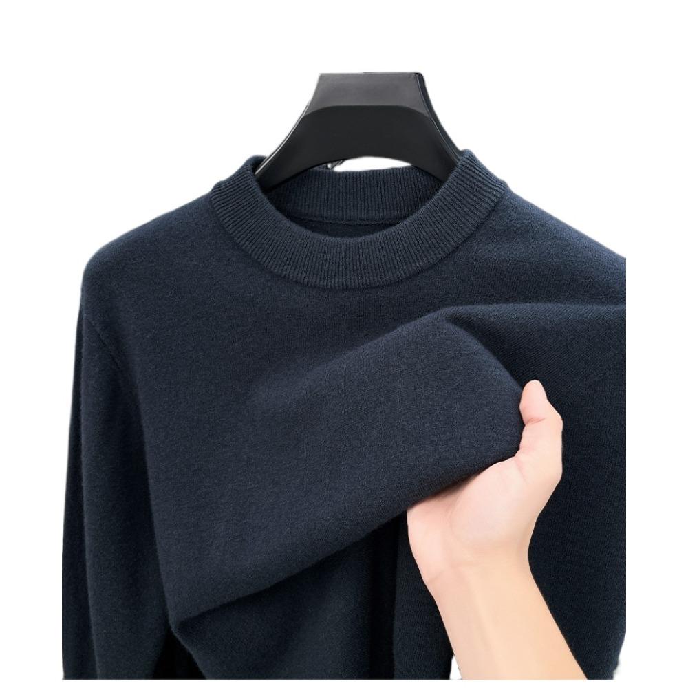 Men 100% Pure Wool Half Turtleneck Sweater, Warm Solid Knit Jumper for Autumn Winter Daily Wear