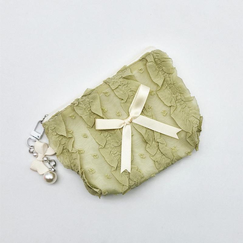 Urocza Damska Mini Torebka na Makijaż Koreański Koronkowy Kok Płócienna Portmonetka Mała Saszetka Torebka Kawaii Damska Torba na Kosmetyki z Zamkiem