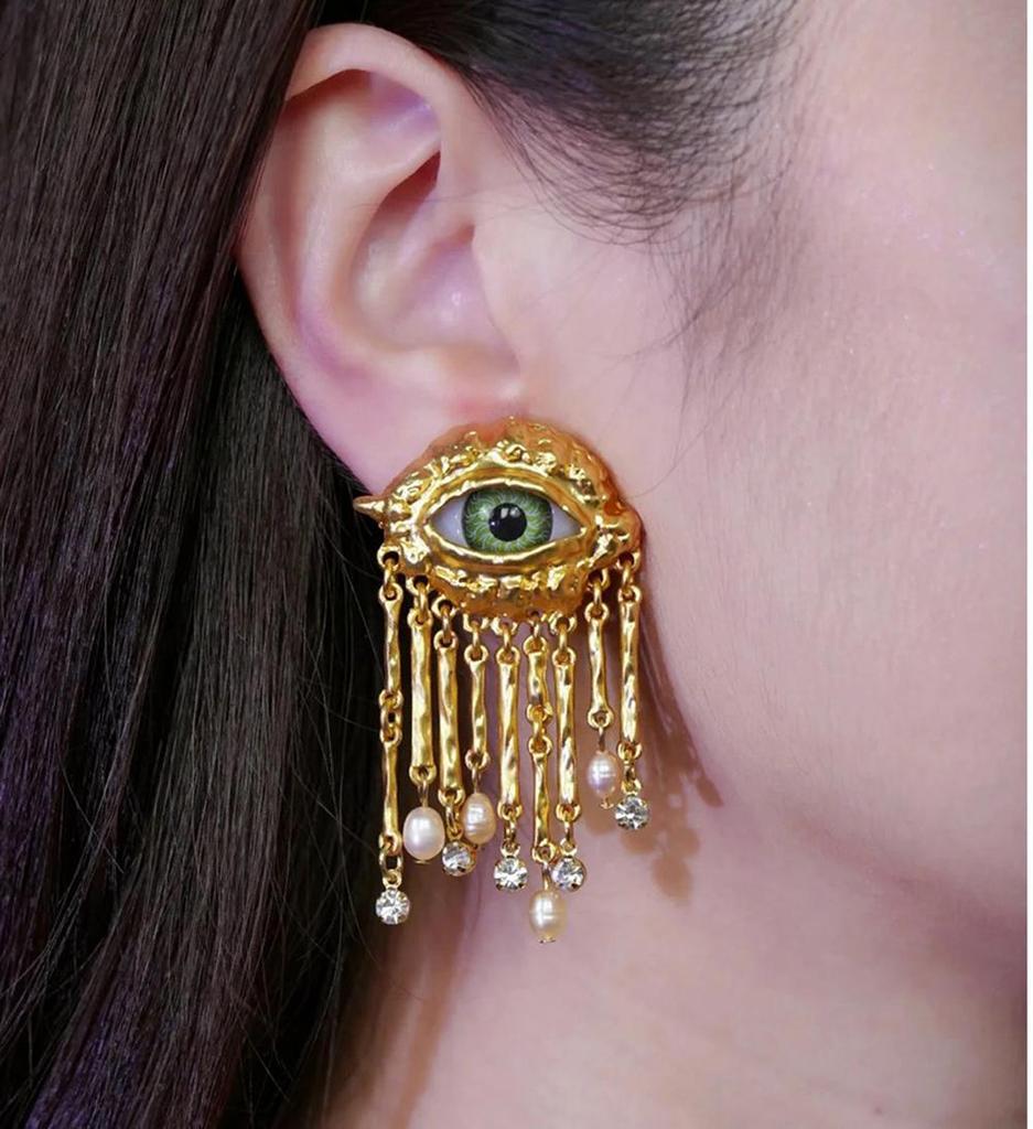 French Retro Unique Personality Exaggerated Eyes And Earrings Pearl Rhinestone Tassel Earrings Women's Jewelry Party Accessories