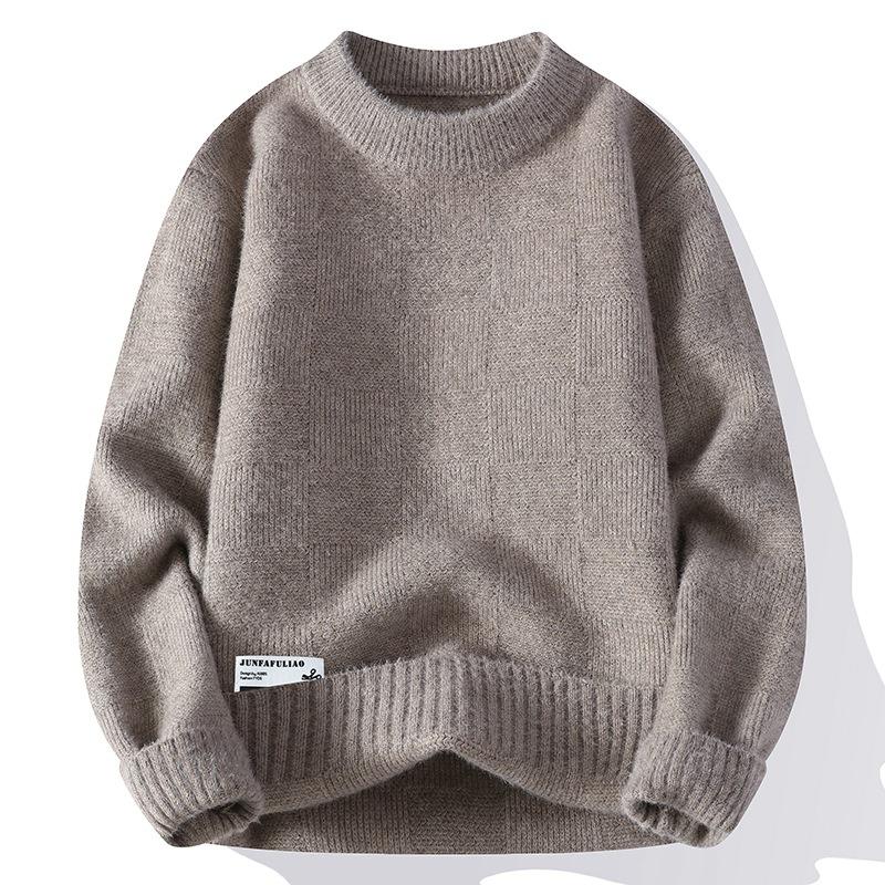 

Вязаный свитер снизу, мужской осенне-зимний новый стильный теплый вязаный свитер с круглым воротником, мужской трендовый топ 185 хаки