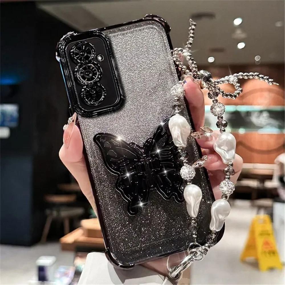 Pearl Bracelet Butterfly Stand Phone Case For Samsung A51 A31 A21S A50 A20 A30 A10S A70 A71 A11 M56 Glitter Shockproof Cover